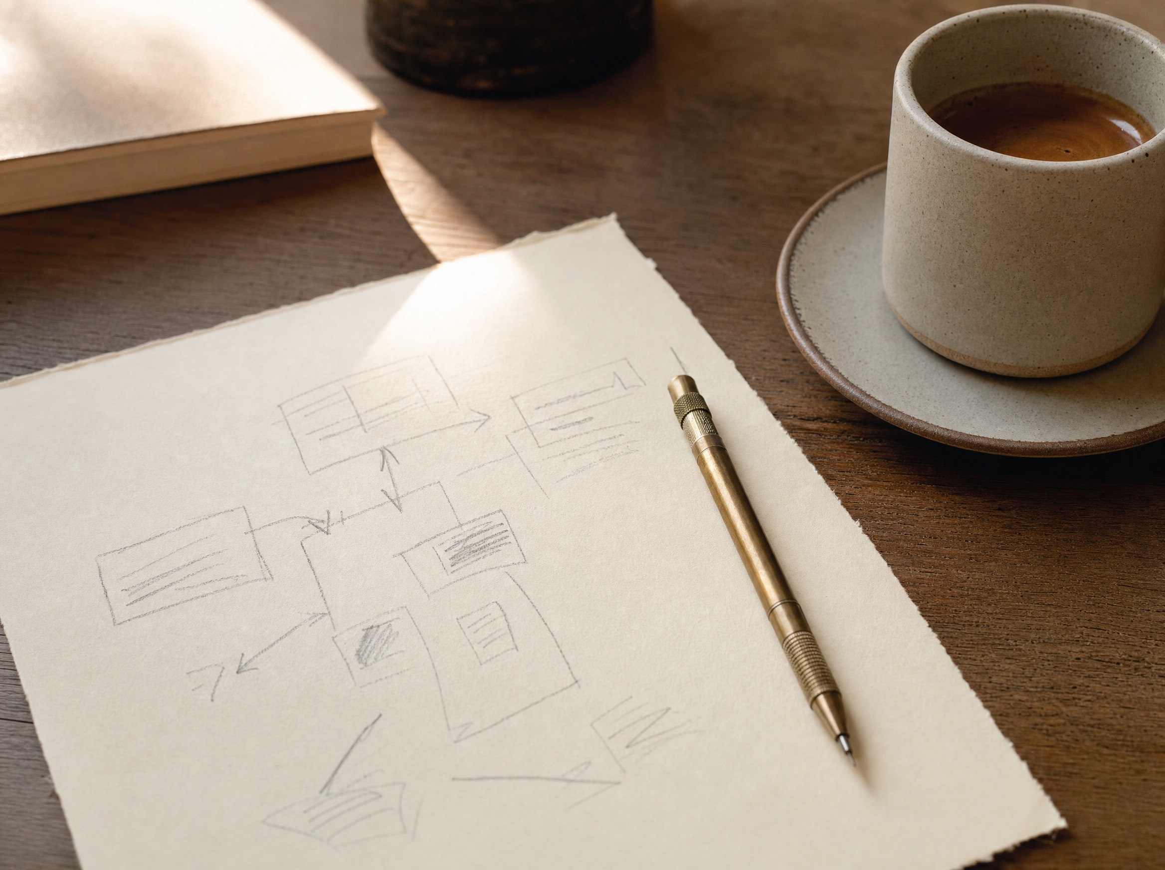 A pencil sketch of a business model on heavy paper